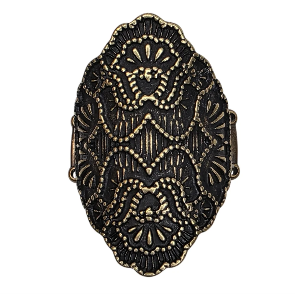 Opulent Opera Ring Oversized Chunky Marquise Cut Stretch Band Brass Boho Jewelry
